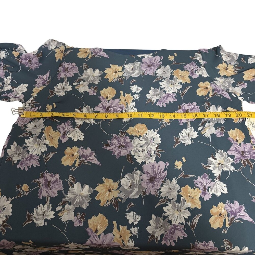 Floral Bell Sleeve Tunic Dress By Rokoko L - Teal Blue, Purple & Yellow - Picture 8 of 11
